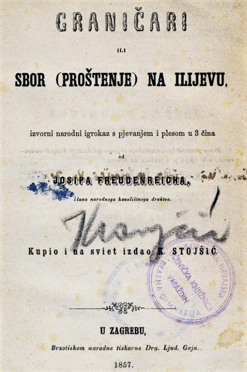 Prvo izdanje <em>Graničara</em> Josipa Freudenreicha iz 1857. godine. 