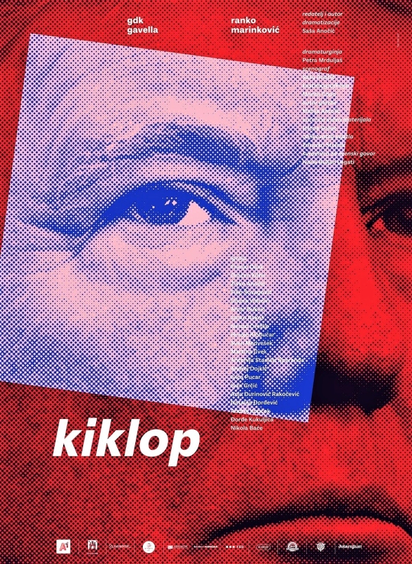 Plakat predstave <em>Kiklop</em> u režiji Saše Anočića i izvođenju Gradskog dramskog kazališta Gavella, 2019.