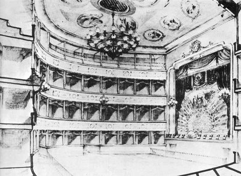 Gledalište Stankovićeva kazališta na Markovu trgu. Rekonstrukcija arh. Aleksandar Freudenreich